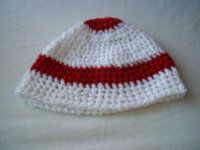 Red and white hat, 6 months